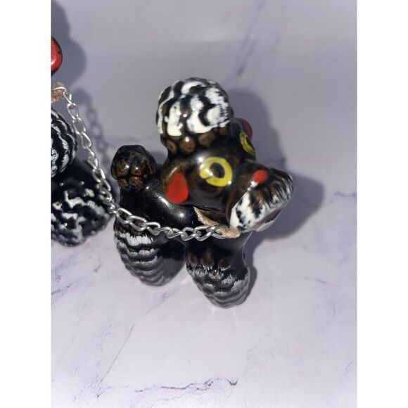 Vintage Redware Kitschy Japan Poople with 2 Puppies on a chain Brown Clay MCM - Picture 2 of 7